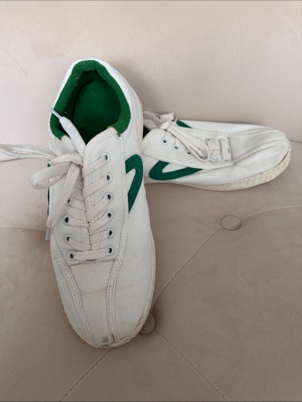 Tretorn Original White Canvas Sneakers with Green Accents